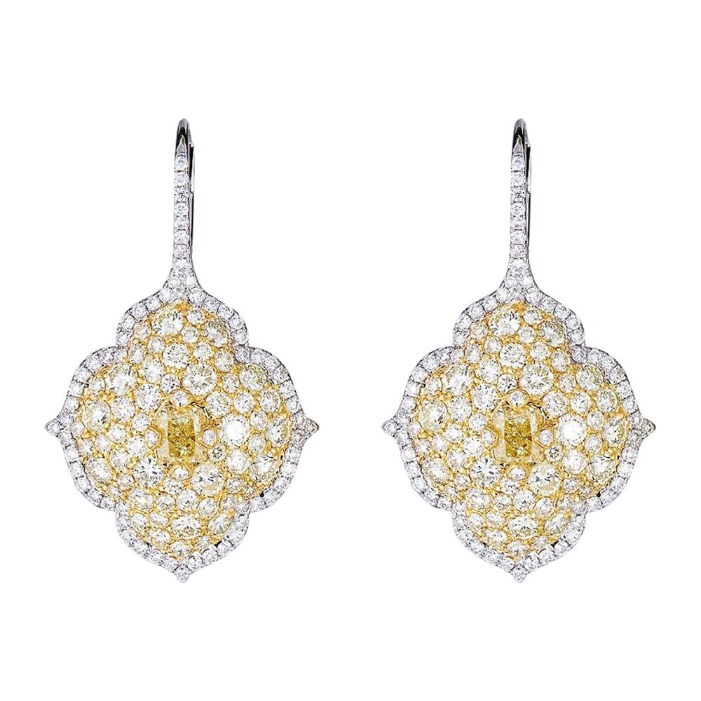 Piranesi Pacha on Wire Earrings in 18K White Gold with 3.21cts Yellow Diamonds For Sale