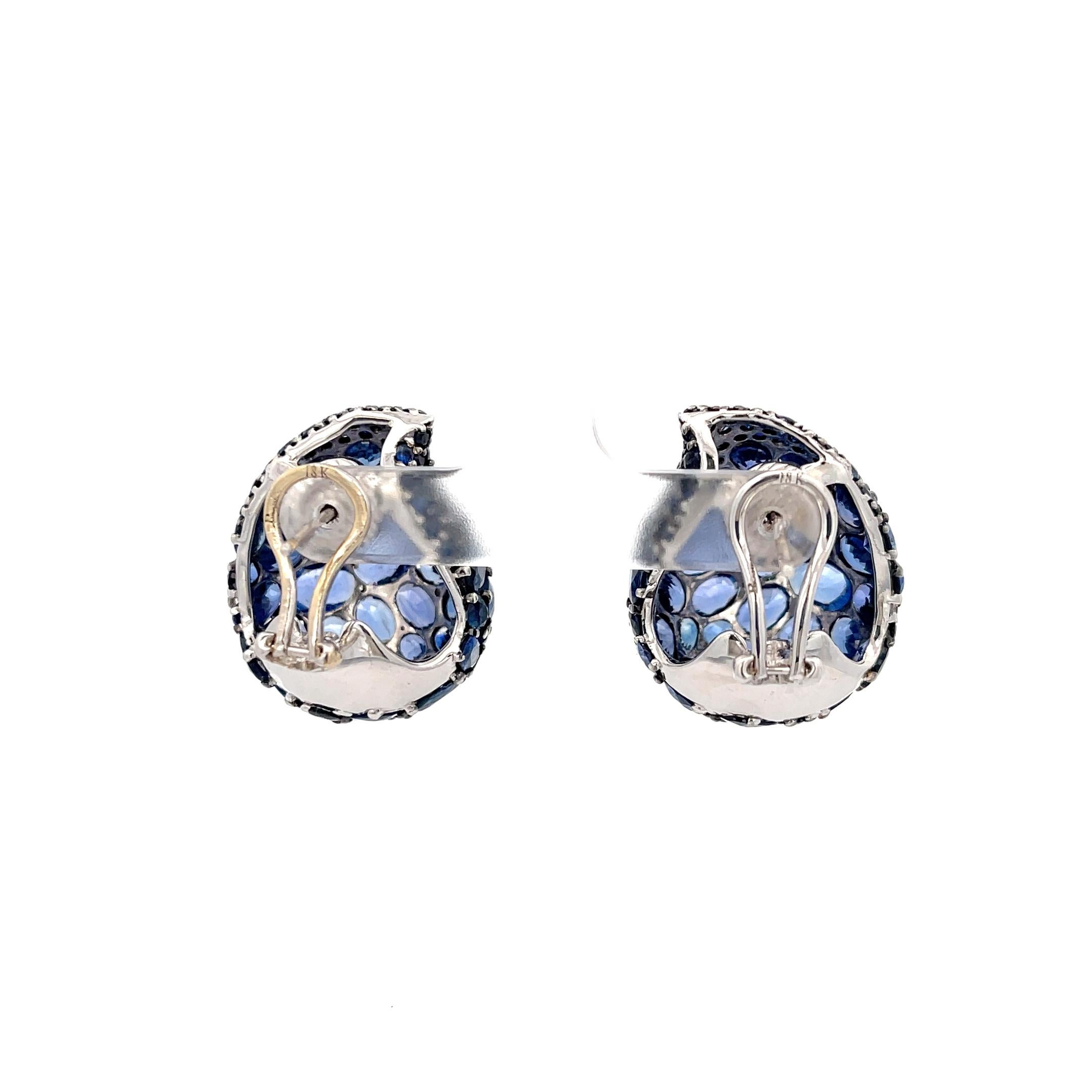 Oval Cut Piranesi Paisley Mosaique Blue Sapphire & Diamond Earrings 18K White Gold For Sale