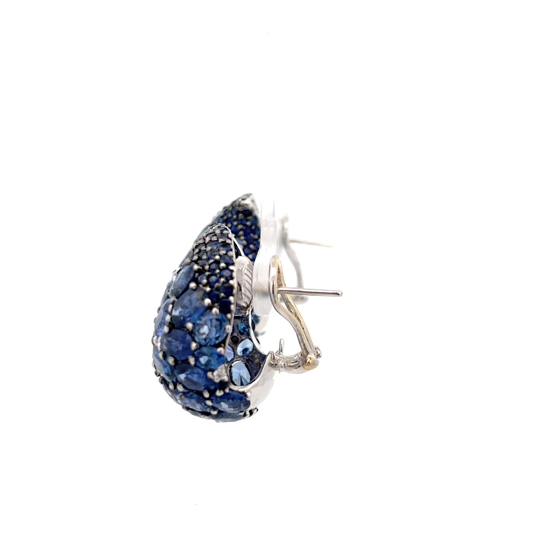 Piranesi Paisley Mosaique Blue Sapphire & Diamond Earrings 18K White Gold In Excellent Condition For Sale In Dallas, TX