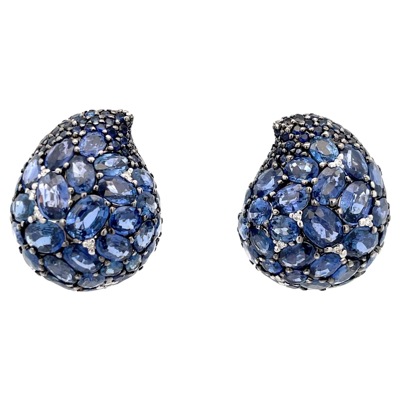 Piranesi Paisley Mosaique Blue Sapphire & Diamond Earrings 18K White Gold