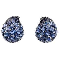 Piranesi Paisley Mosaique Blue Sapphire & Diamond Earrings 18K White Gold