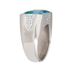 Piranesi Pietra Large Ring in 18k White Gold with Blue Topaz and Diamond