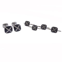 Piranesi Sapphire Diamond Gold Cufflinks Stud Set