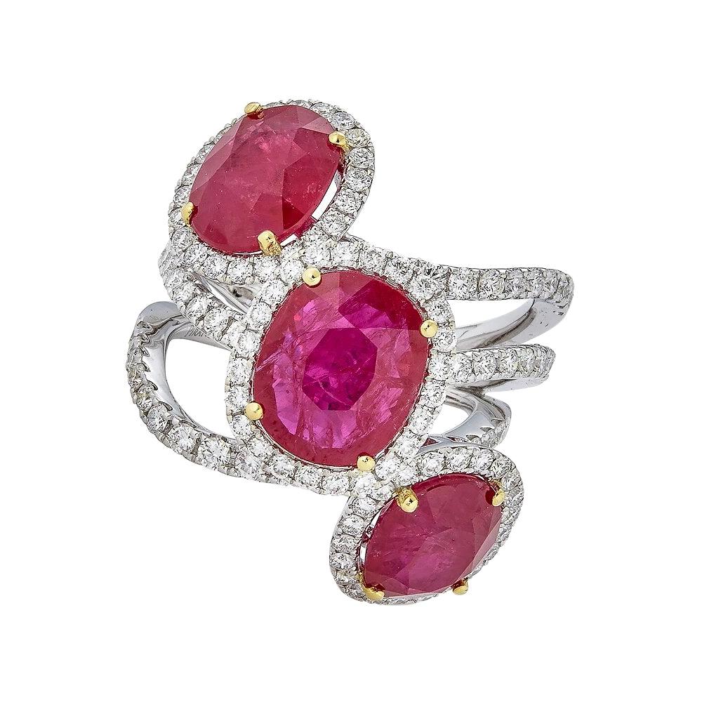 Piranesi Three Stone Ring with Ruby and Round Diamond For Sale