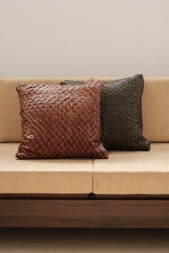 Pirarucu Leather Cushion Green by Bossa Home Collection, 2025