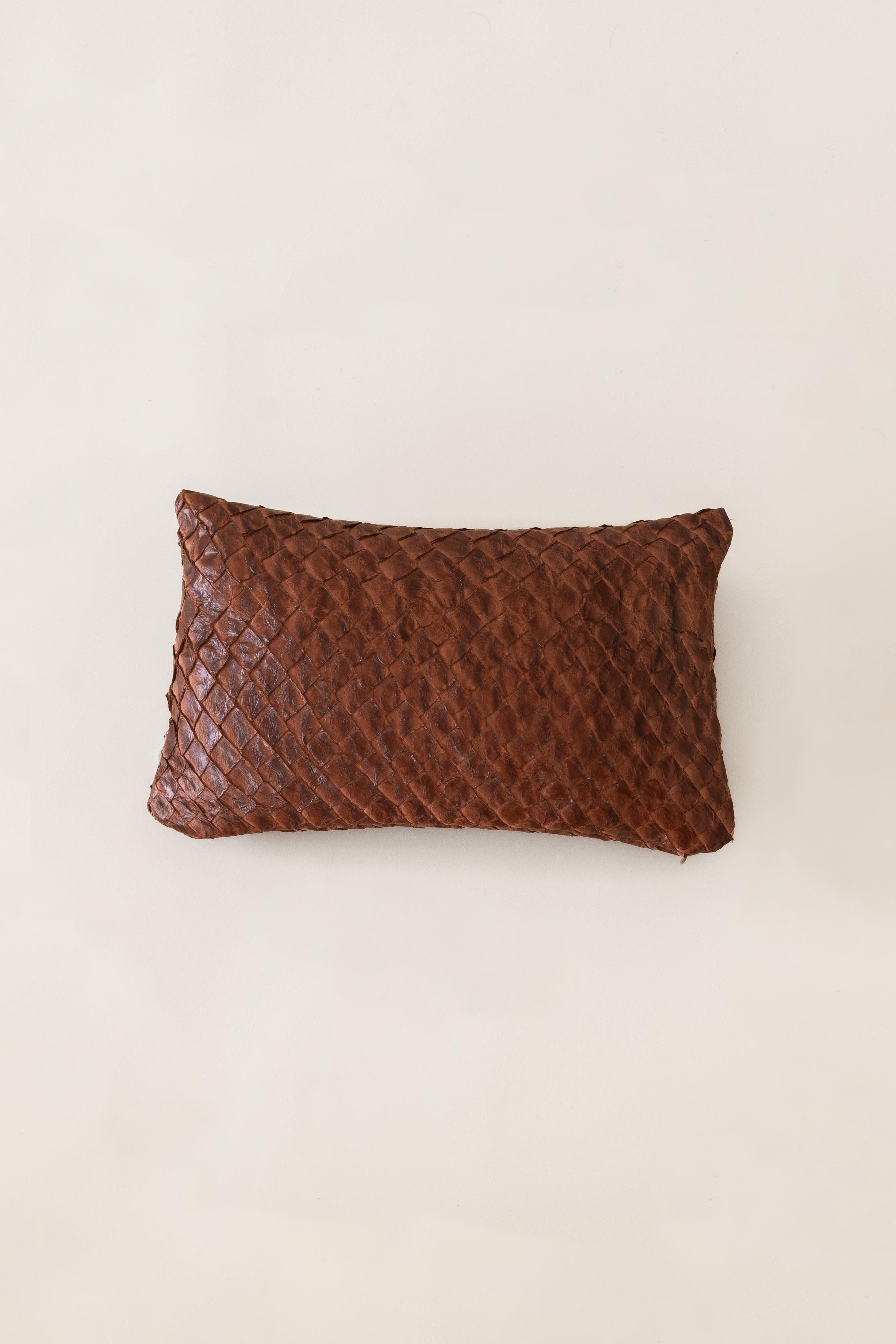 Pirarucu Leather Cushion Nut-Brown by Bossa Home Collection, 2025 In Excellent Condition For Sale In New York, NY