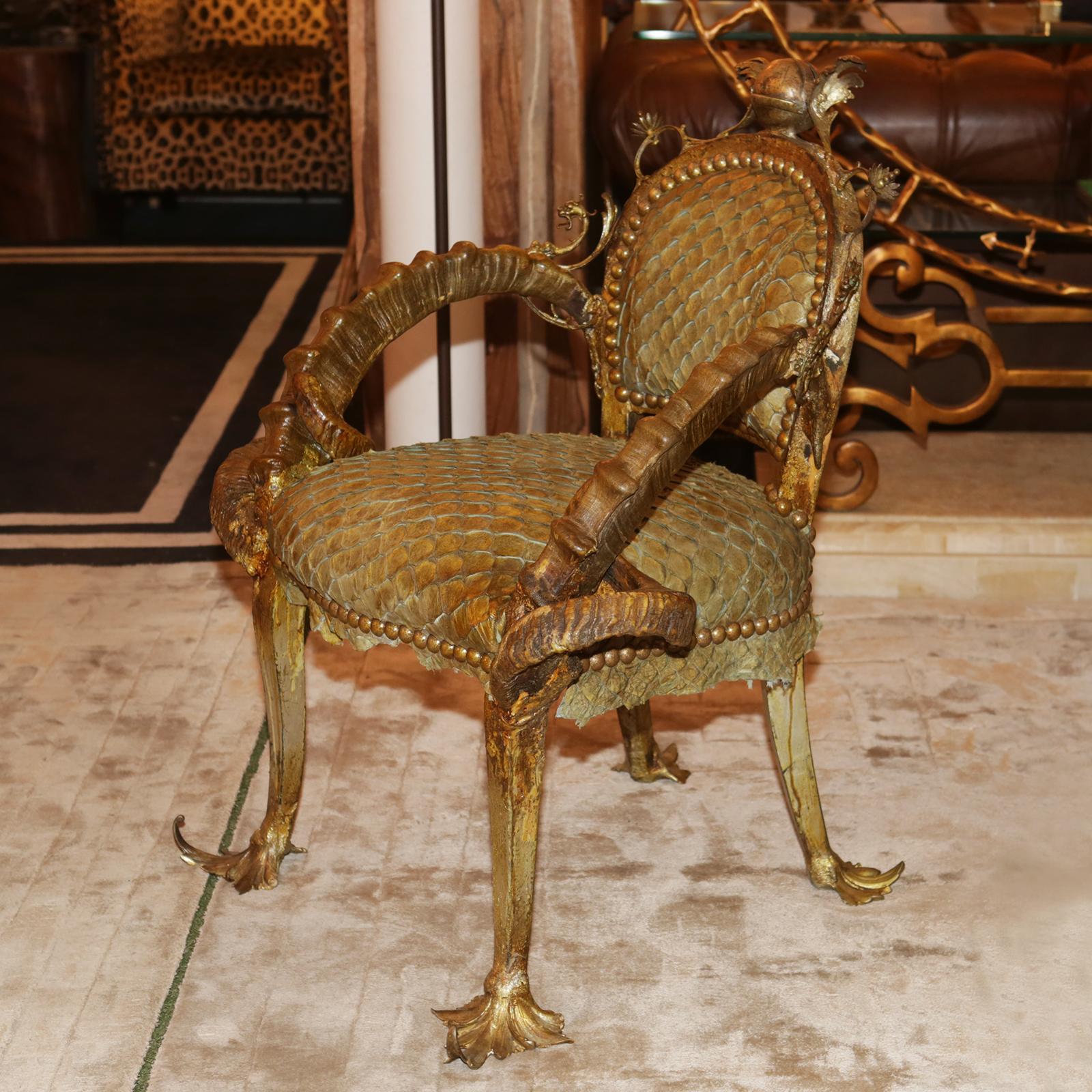 French Piraruku Chair with Bronze For Sale