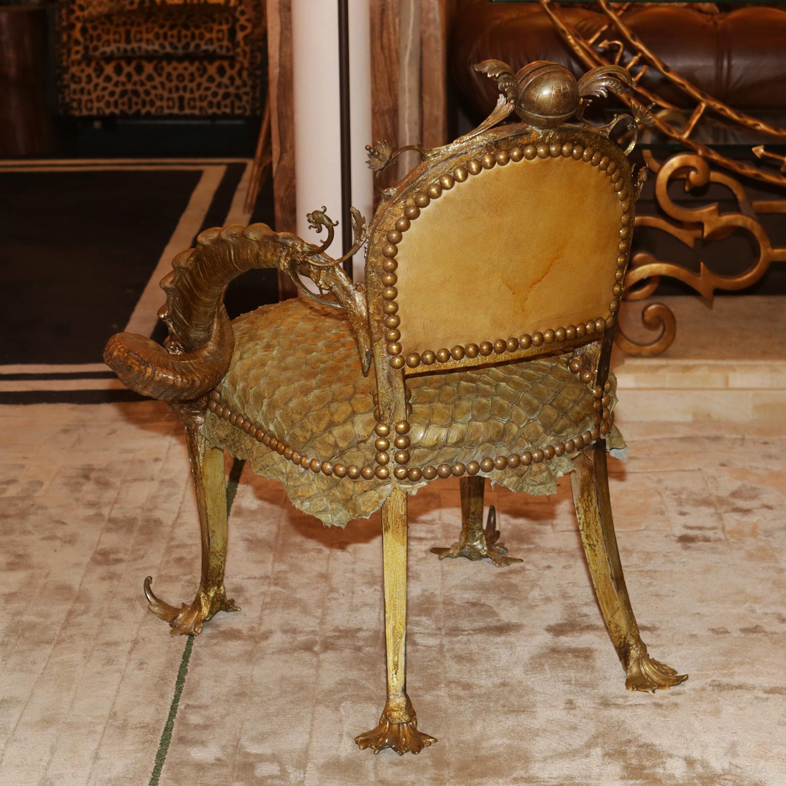 Piraruku Chair with Bronze In Excellent Condition For Sale In Paris, FR