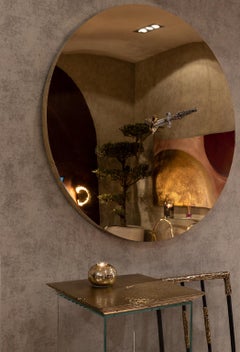 Modern Art Pirate Mirror in Polished Brass, Fine Silver and Precious Stones