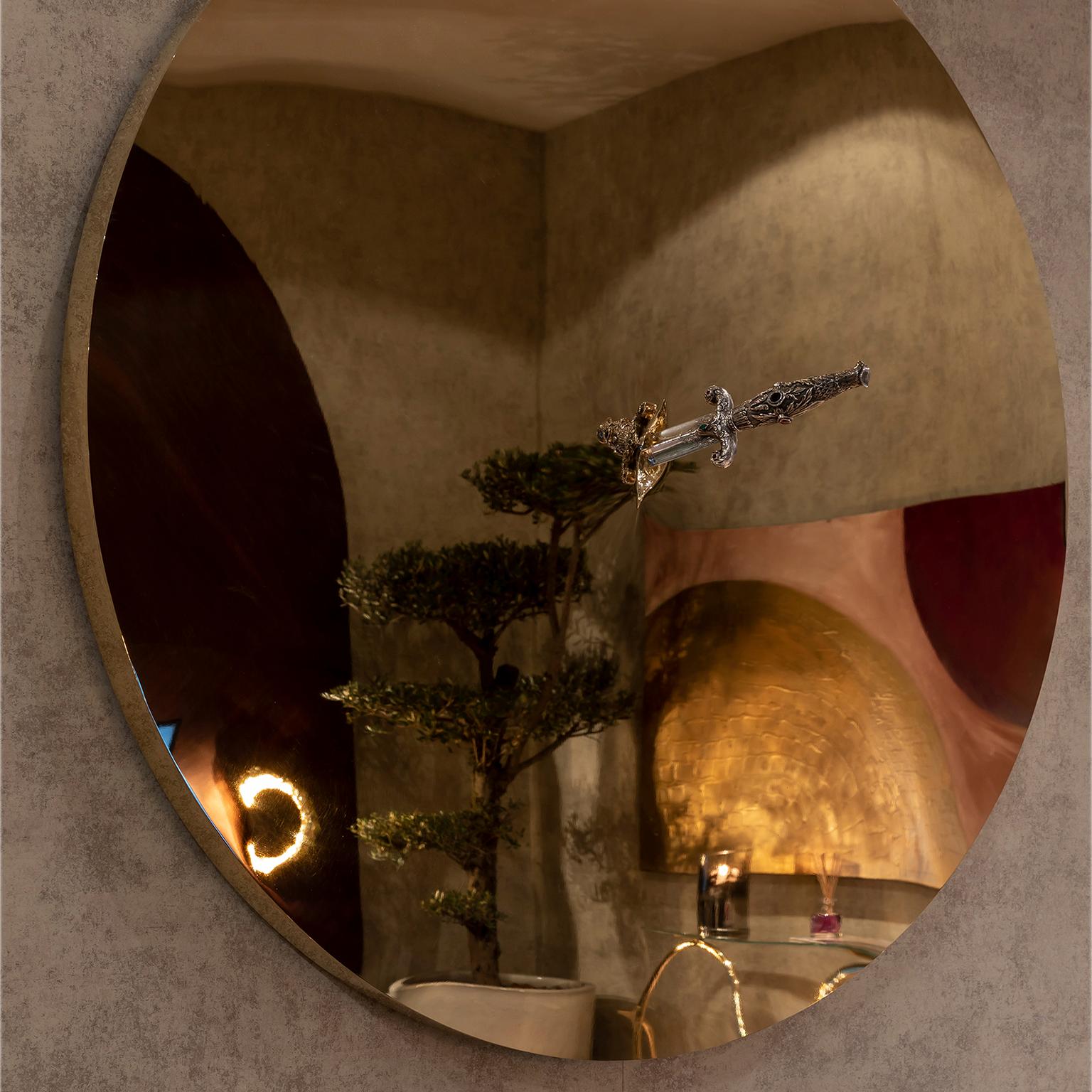Portuguese Modern Art Pirate Mirror in Polished Brass, Fine Silver and Precious Stones For Sale