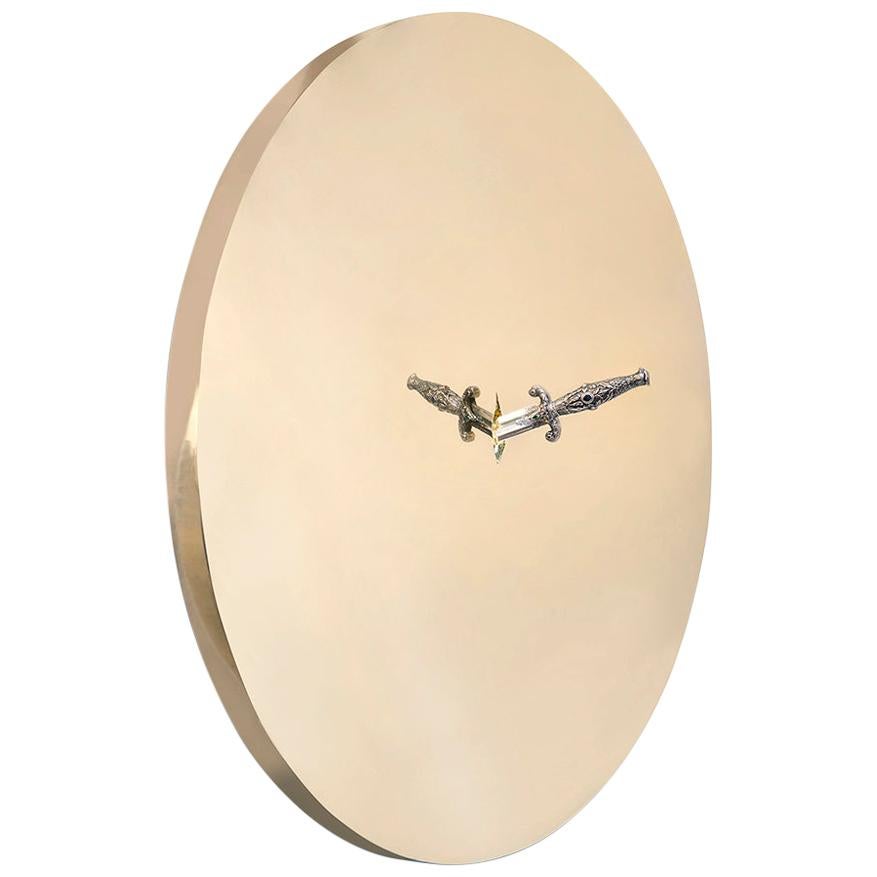 Modern Art Pirate Mirror in Polished Brass, Fine Silver and Precious Stones For Sale