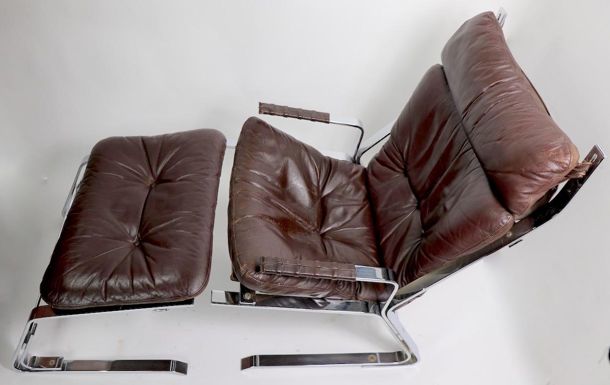 Pirate Chrome and Leather Lounge Chair and Ottoman For Sale 1