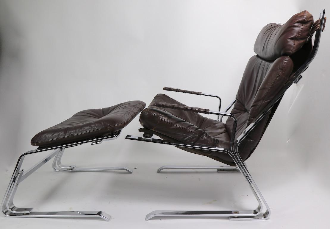 Pirate Chrome and Leather Lounge Chair and Ottoman For Sale 2
