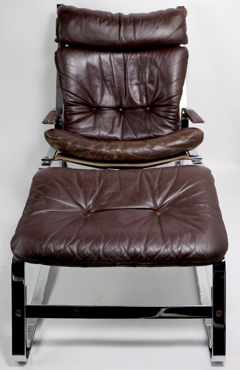 Pirate Chrome and Leather Lounge Chair and Ottoman For Sale 3