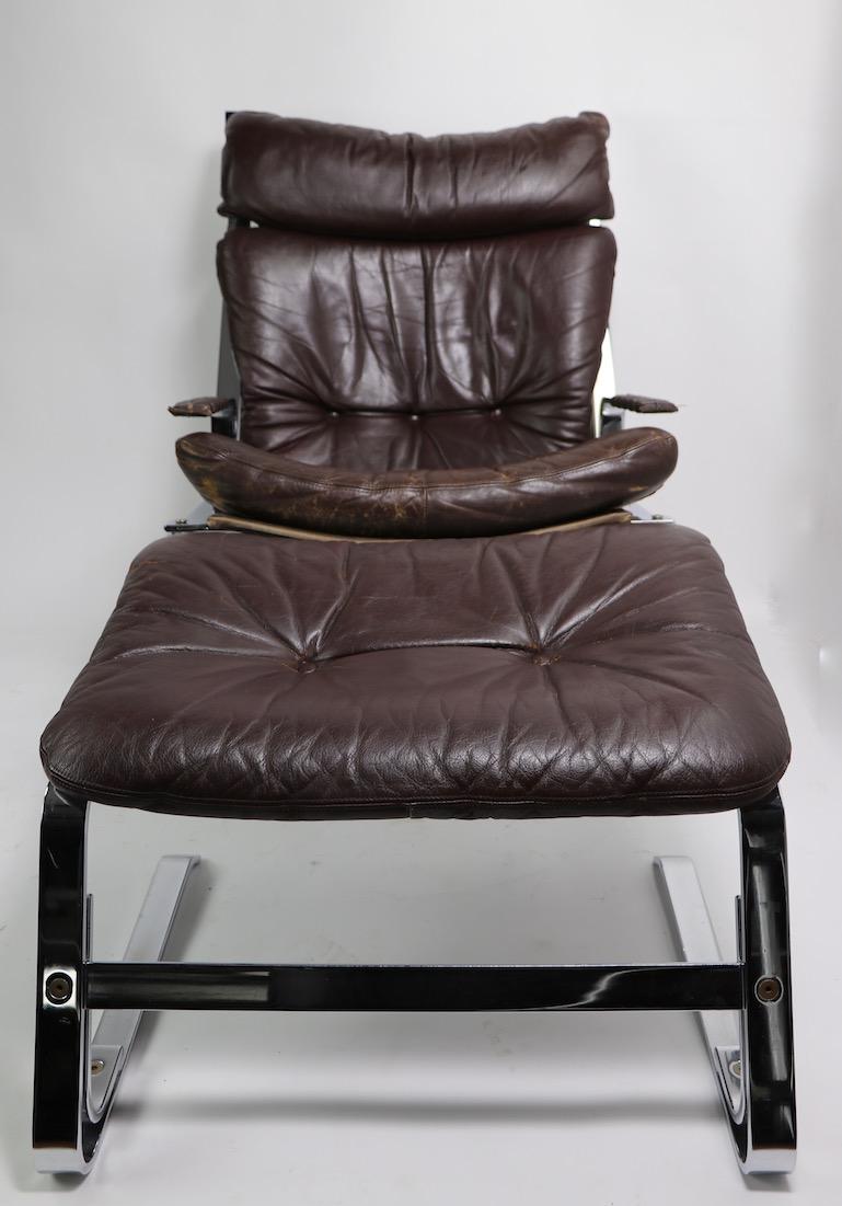 Pirate Chrome and Leather Lounge Chair and Ottoman For Sale 4