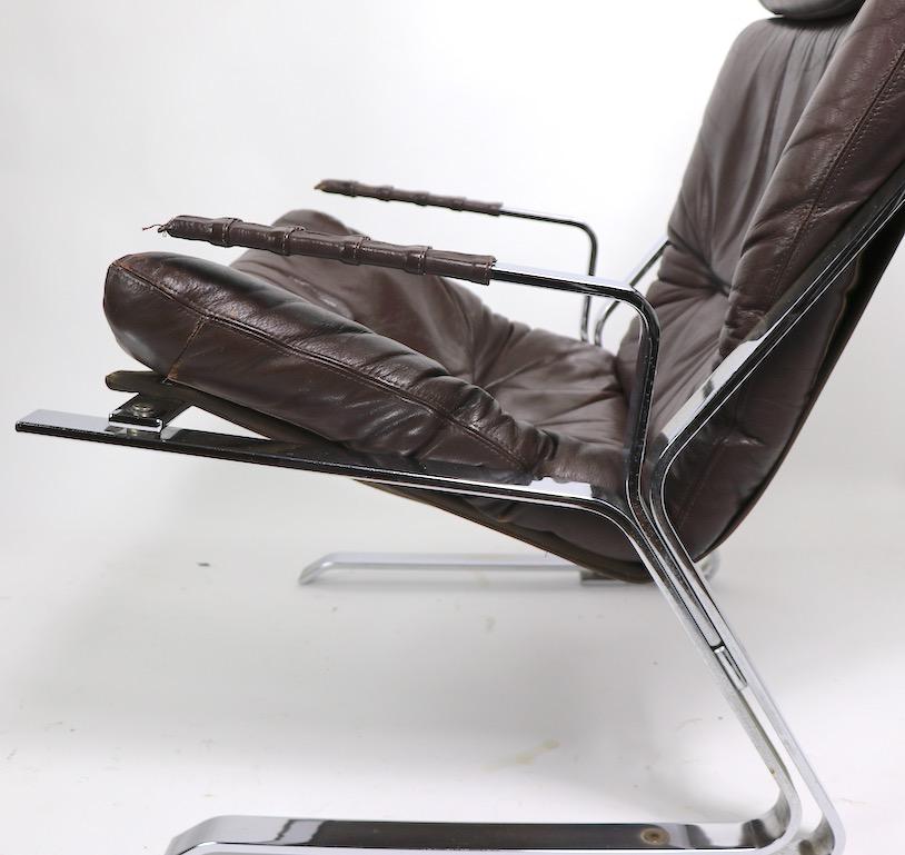 Pirate Chrome and Leather Lounge Chair and Ottoman In Good Condition For Sale In New York, NY