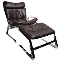 Chaise longue et pouf Pirate en chrome et cuir