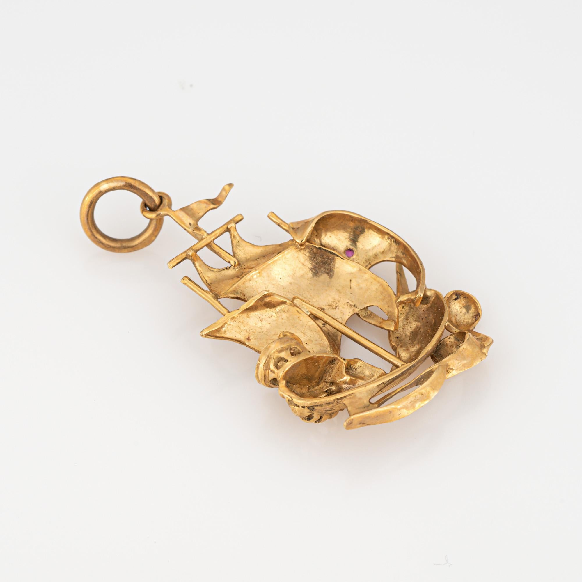 Modern Pirate Ship Charm Vintage 18k Yellow Gold Pendant Fine Estate Sailing Jewelry