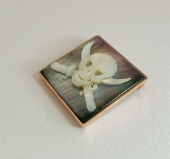 Pirate Skull, Mother of Pearl Cameo Engraved and Signed by Hand