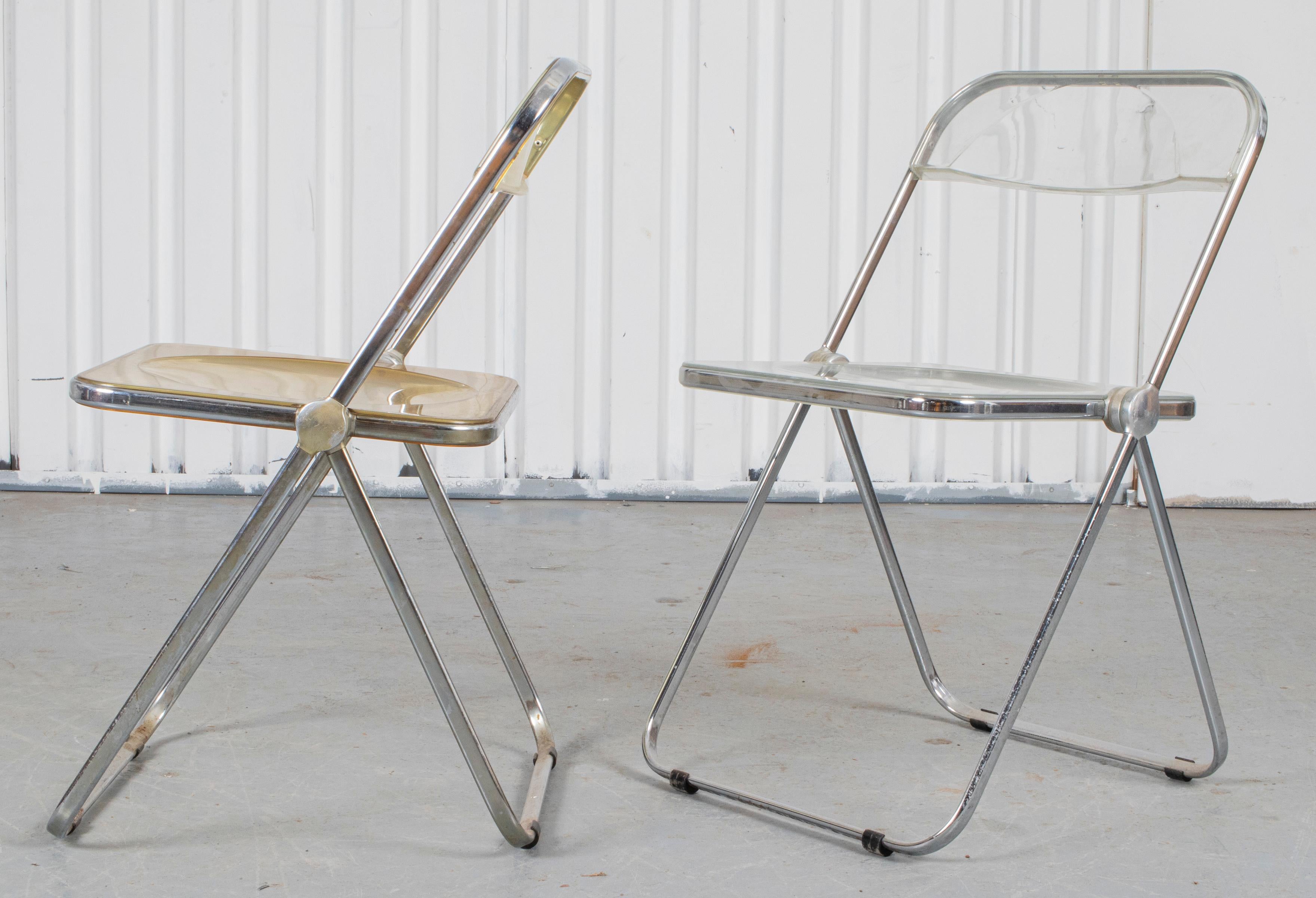 Chrome Piretti Castelli Lucite 'Plia ' Folding Chairs, 4 For Sale
