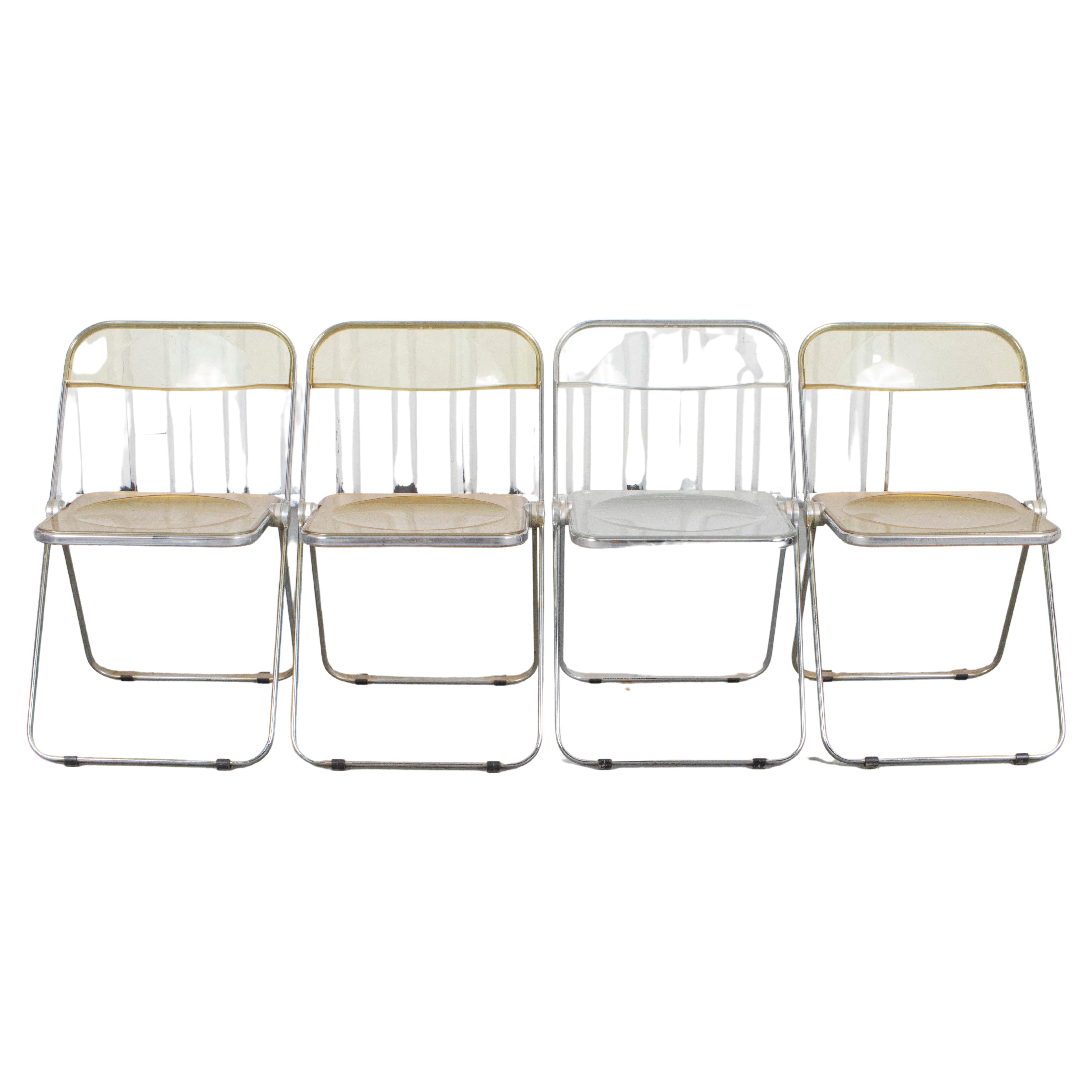 Piretti Castelli Lucite 'Plia ' Folding Chairs, 4 For Sale