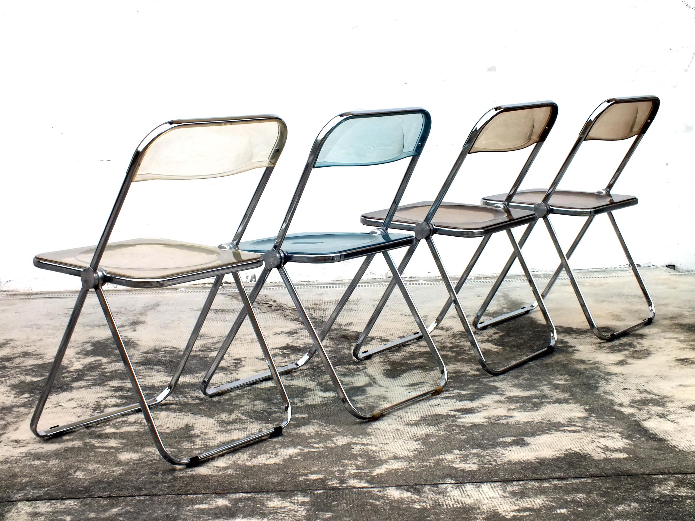 Italian Piretti Giancarlo Design for Anonima Castelli in Years 1970 Four Plia Chairs For Sale