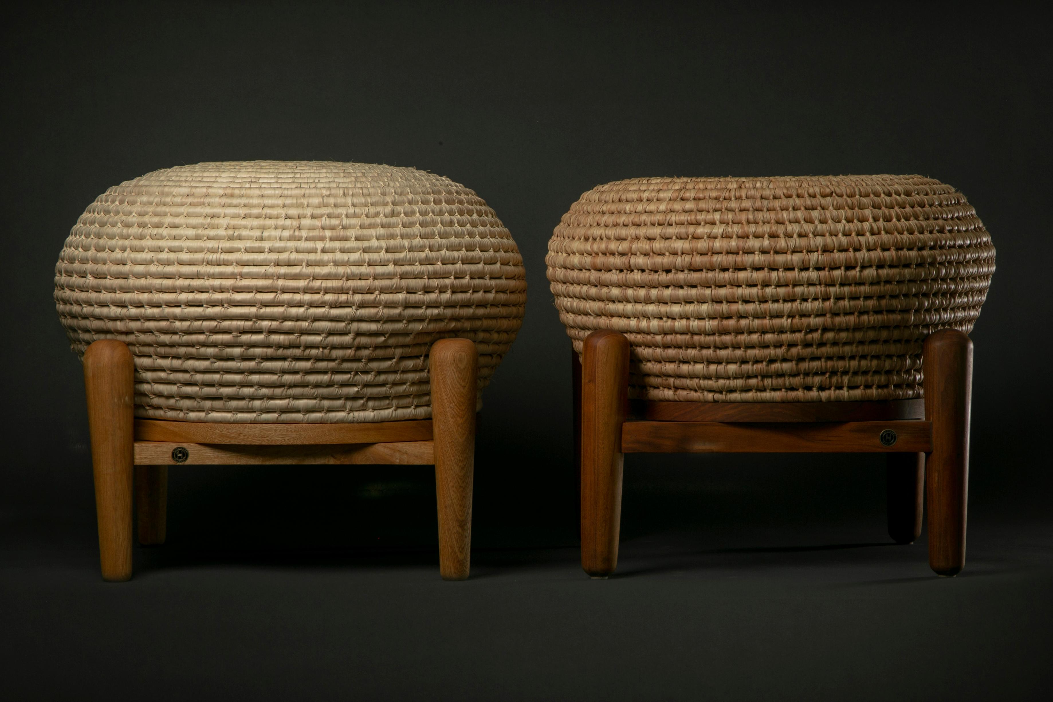 Hand Knit Palm stools with Tzalam or Rosa Morada Hardwood