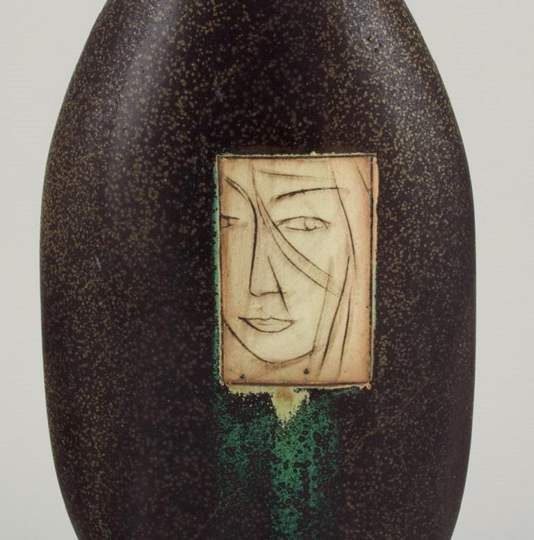 Glazed Pirjo Nylander, Finnish Ceramist. Unique Tall Ceramic Vase. 1960s-70s