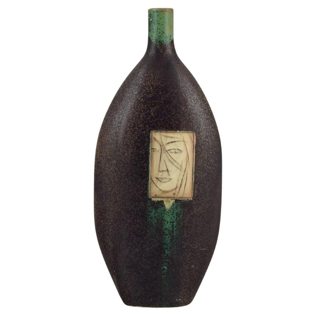 Pirjo Nylander, Finnish Ceramist. Unique Tall Ceramic Vase. 1960s-70s