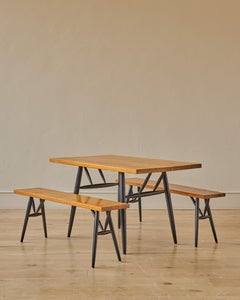 Conjunto de comedor y banco de pino "Pirkka" de Ilmari Tapiovaara