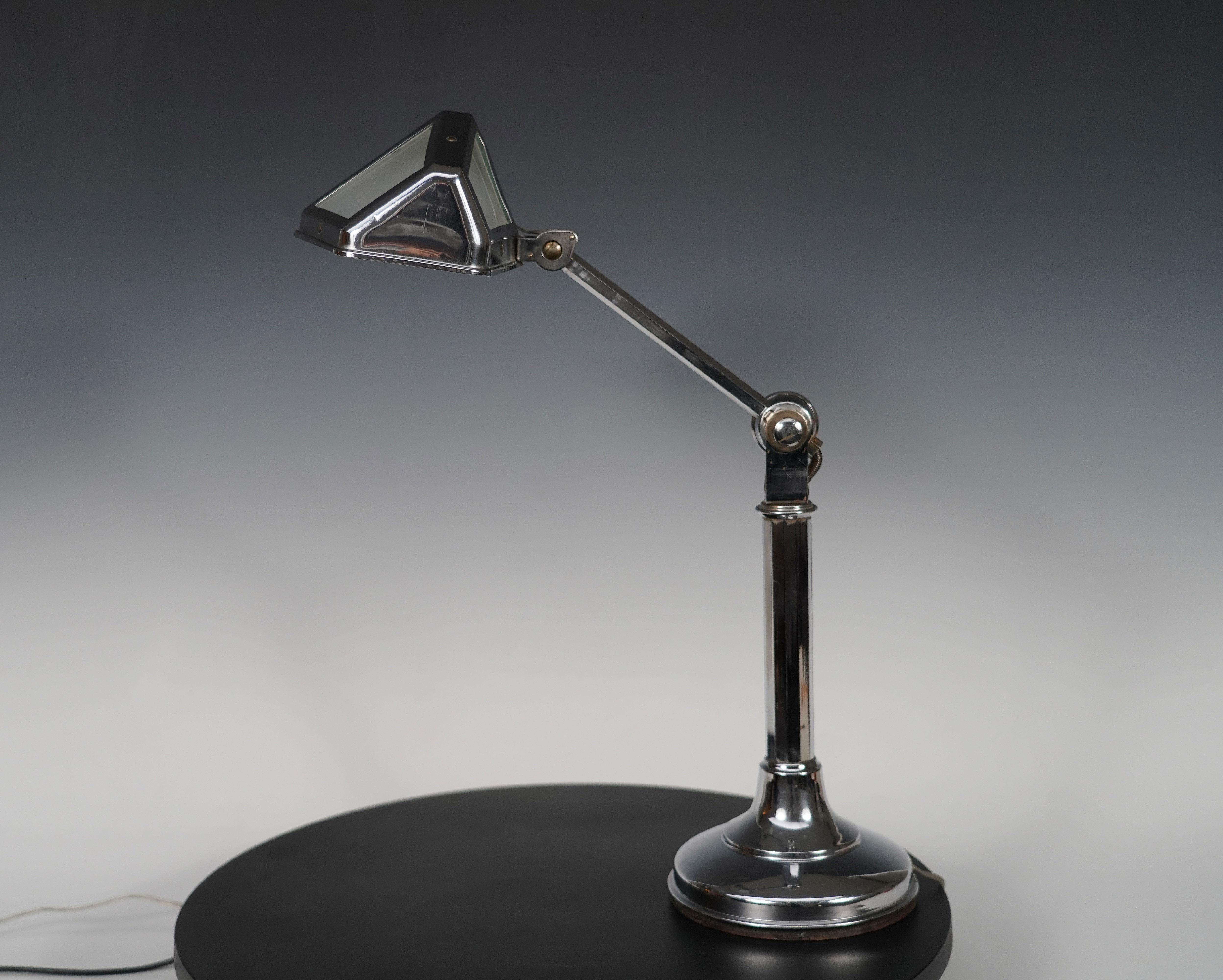Plated  Pirouett model Desk Lamp, designed by J. Chavanis, France, Circa 1940 For Sale