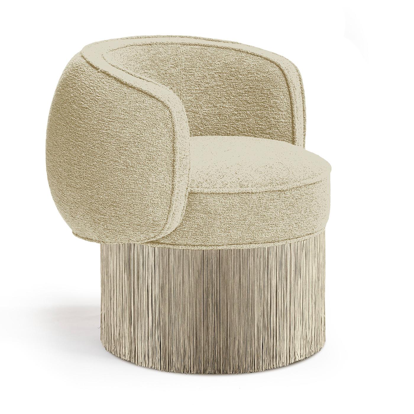 XXI secolo e contemporaneo Poltrona girevole in tessuto bouclé beige Pirouette di Lorenza Bozzoli Couture in vendita