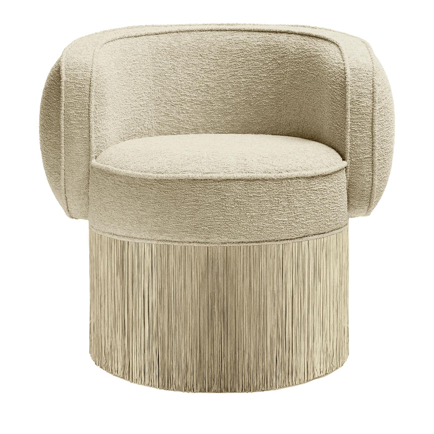 Tessile Poltrona girevole in tessuto bouclé beige Pirouette di Lorenza Bozzoli Couture in vendita