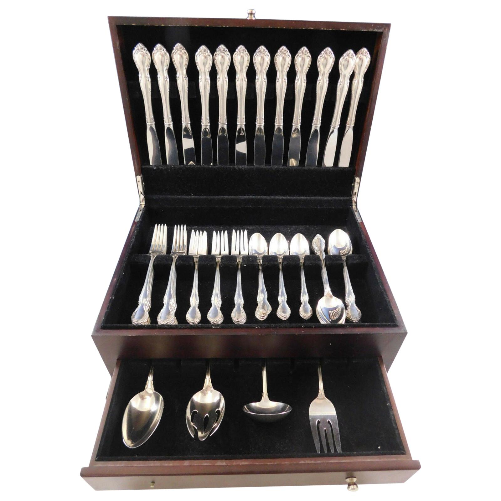 Pirouette by Alvin Sterling Silver Flatware Set for 12 Service 64 Pieces For Sale