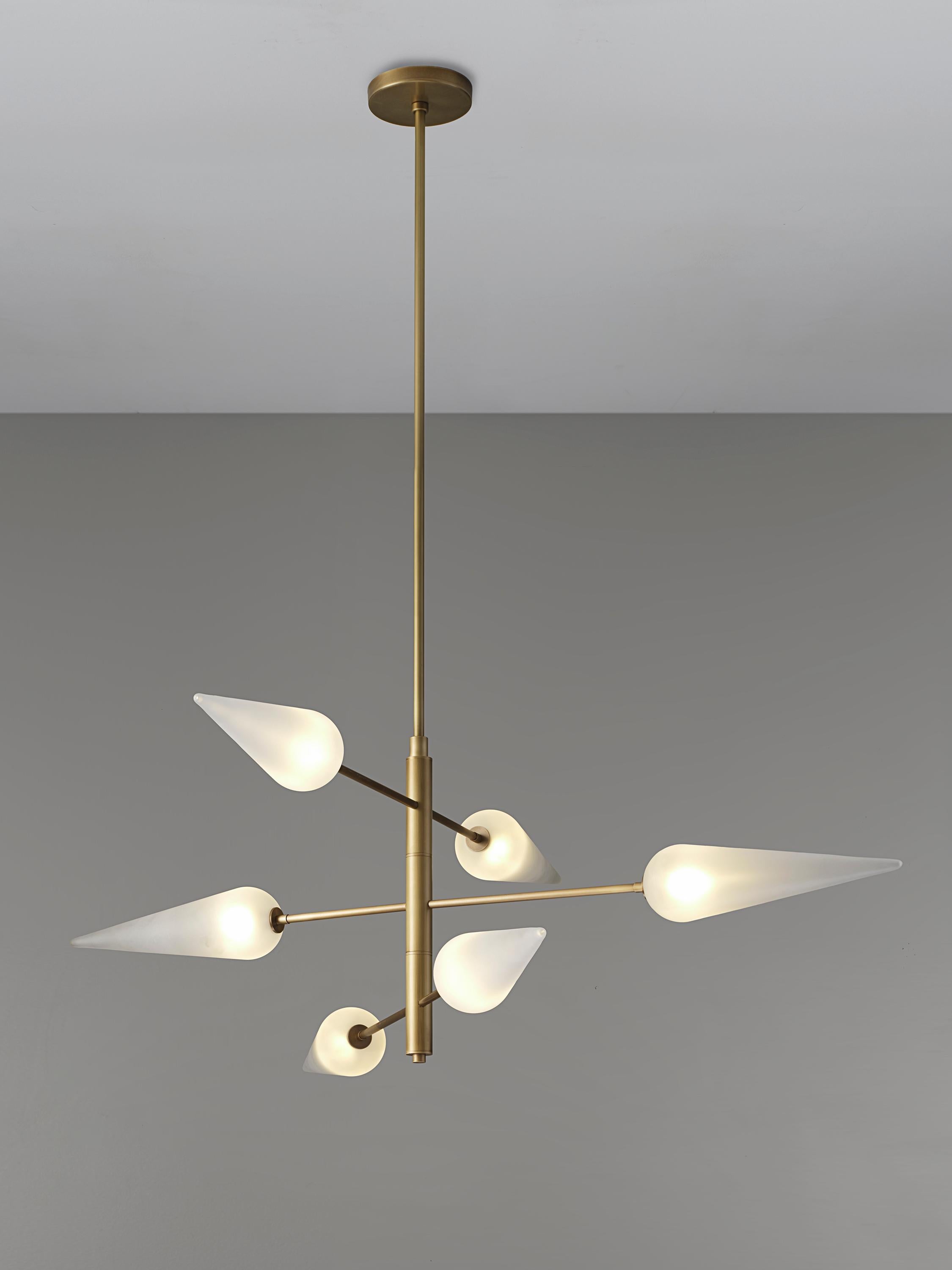 Pirouette Chandelier in Natural Brass & Opal Blown Glass by Blueprint Lighting In New Condition In New York, NY