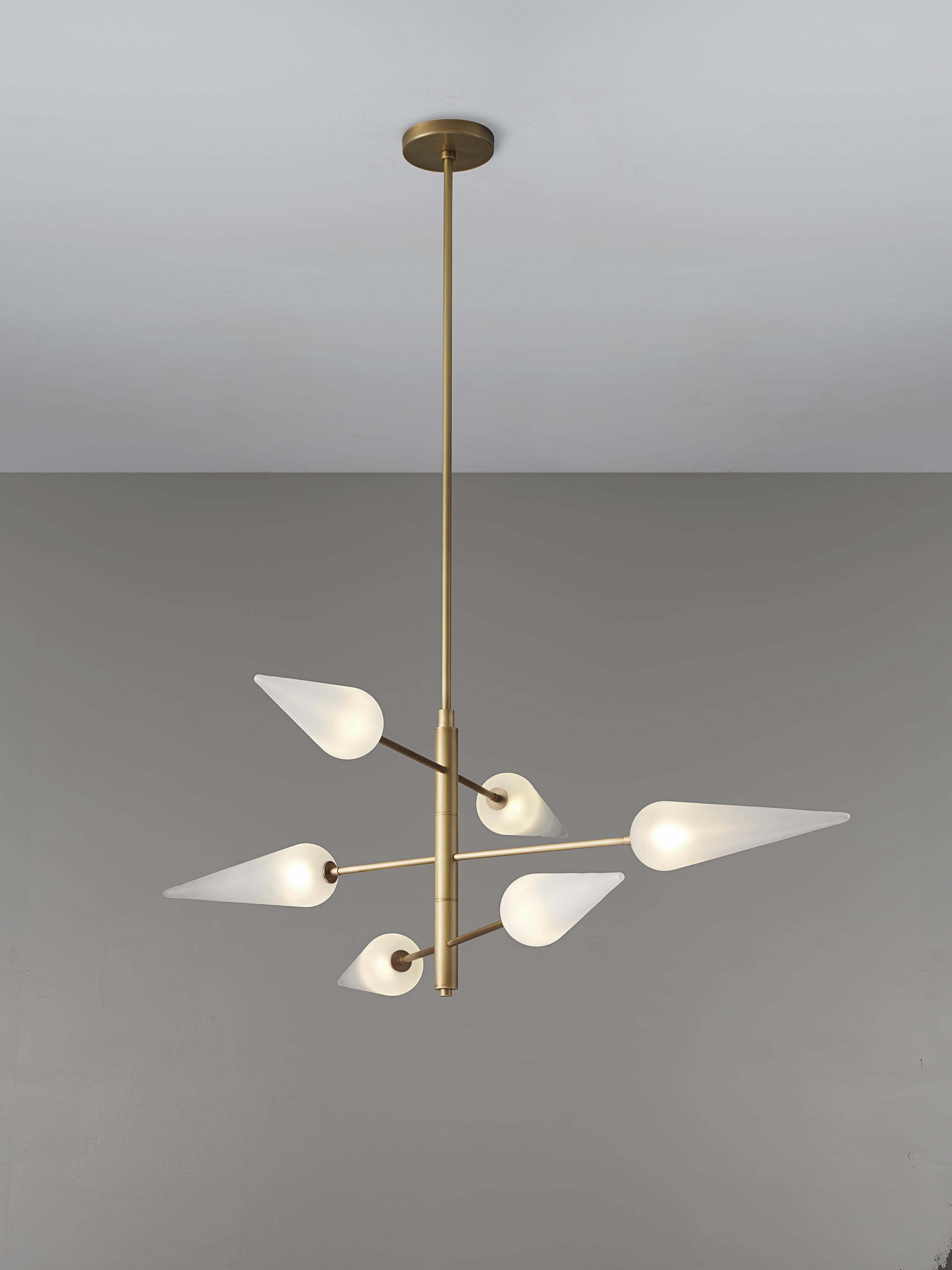 Pirouette Chandelier in Natural Brass & Opal Blown Glass by Blueprint Lighting 1