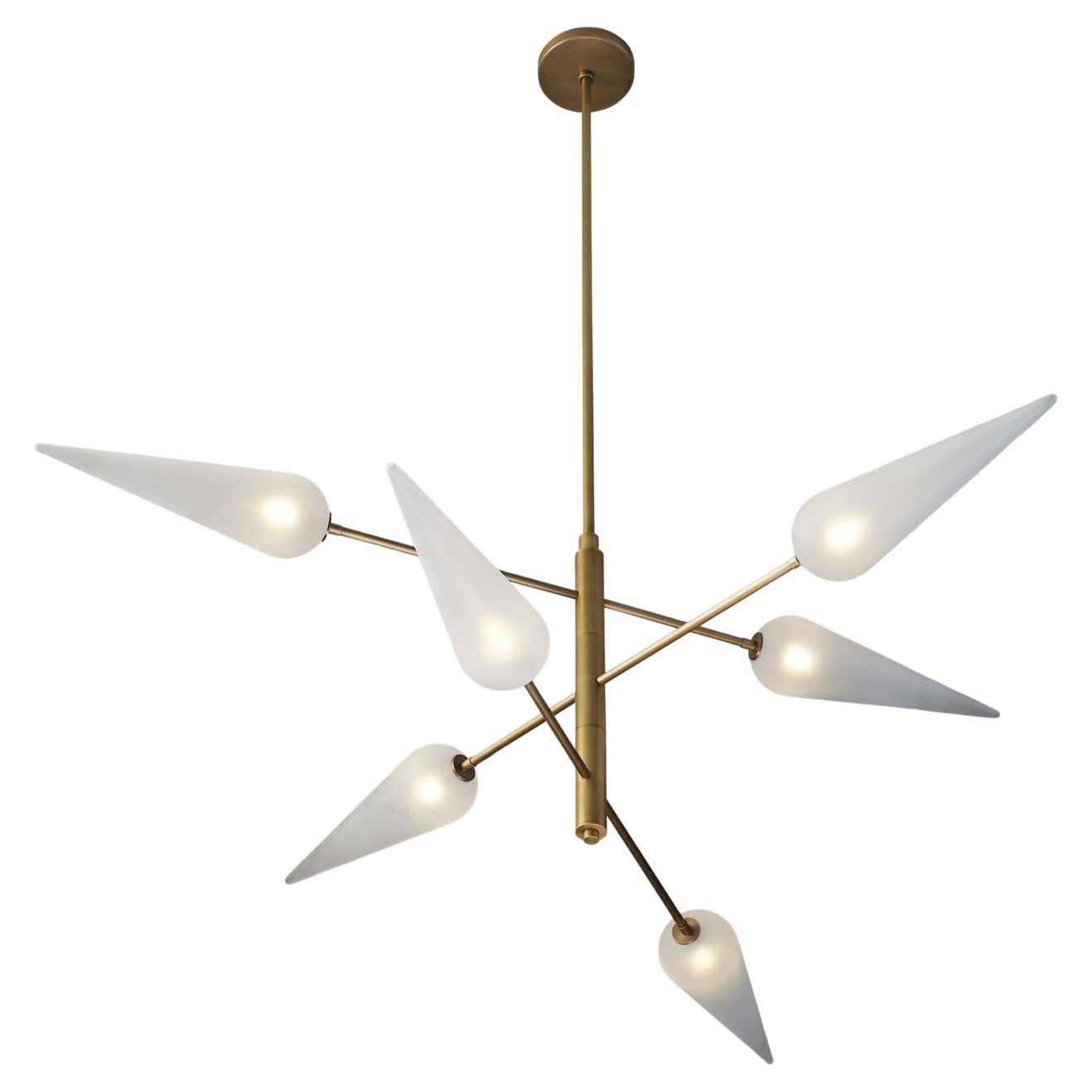 Pirouette Chandelier in Natural Brass and Opal Blown Glass by Blueprint ...