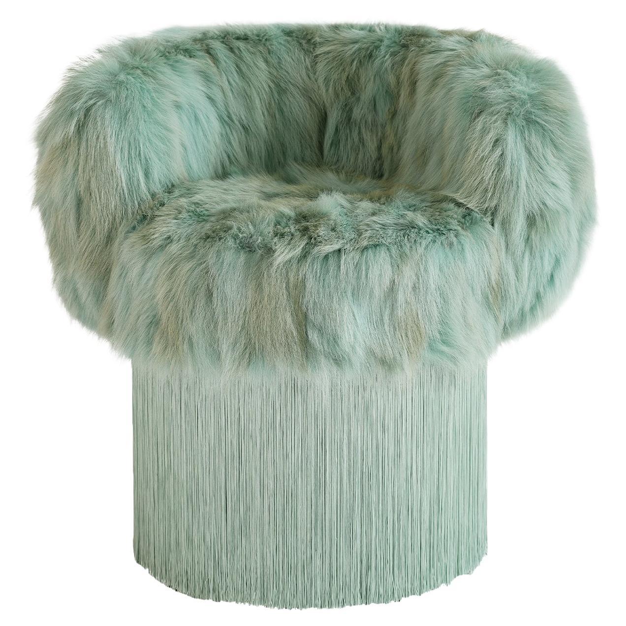 Poltrona Vanity in pelliccia di coyote verde Tiffany Pirouette di Lorenza Bozzoli Couture