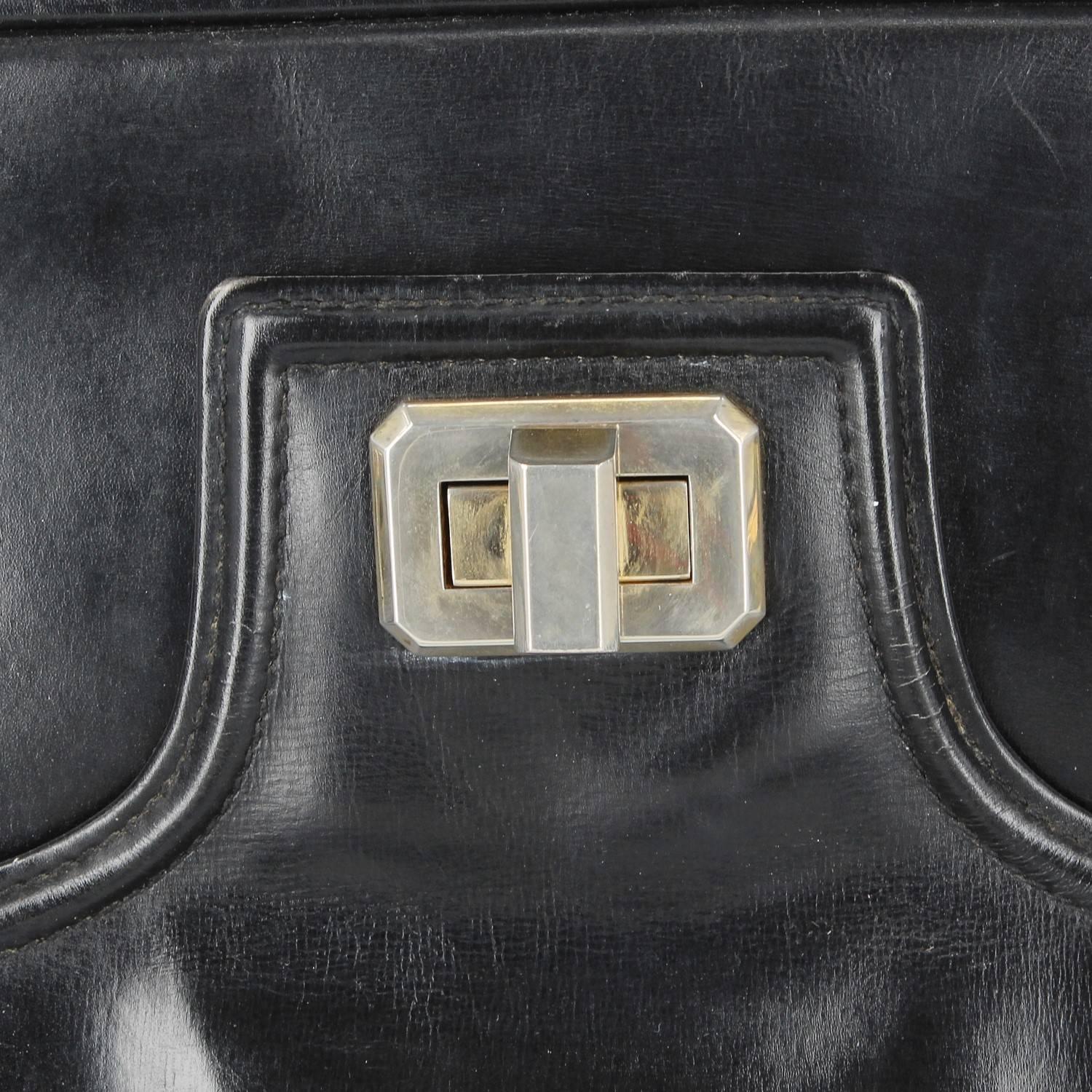 Pirovano Vintage Black Leather Travel Bag, 1960s 7