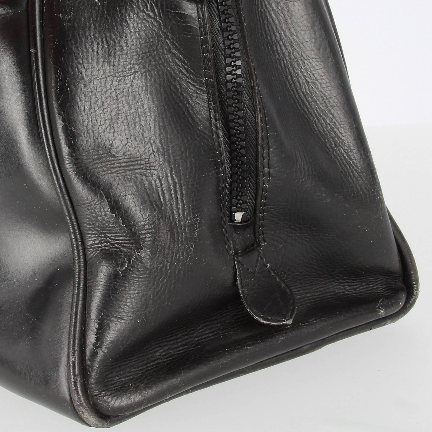 Pirovano Vintage Black Leather Travel Bag, 1960s 9