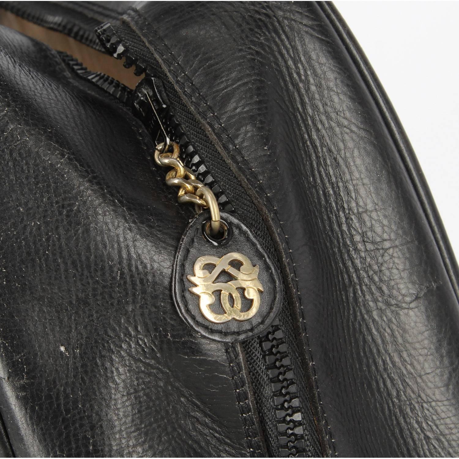 Pirovano Vintage Black Leather Travel Bag, 1960s 10