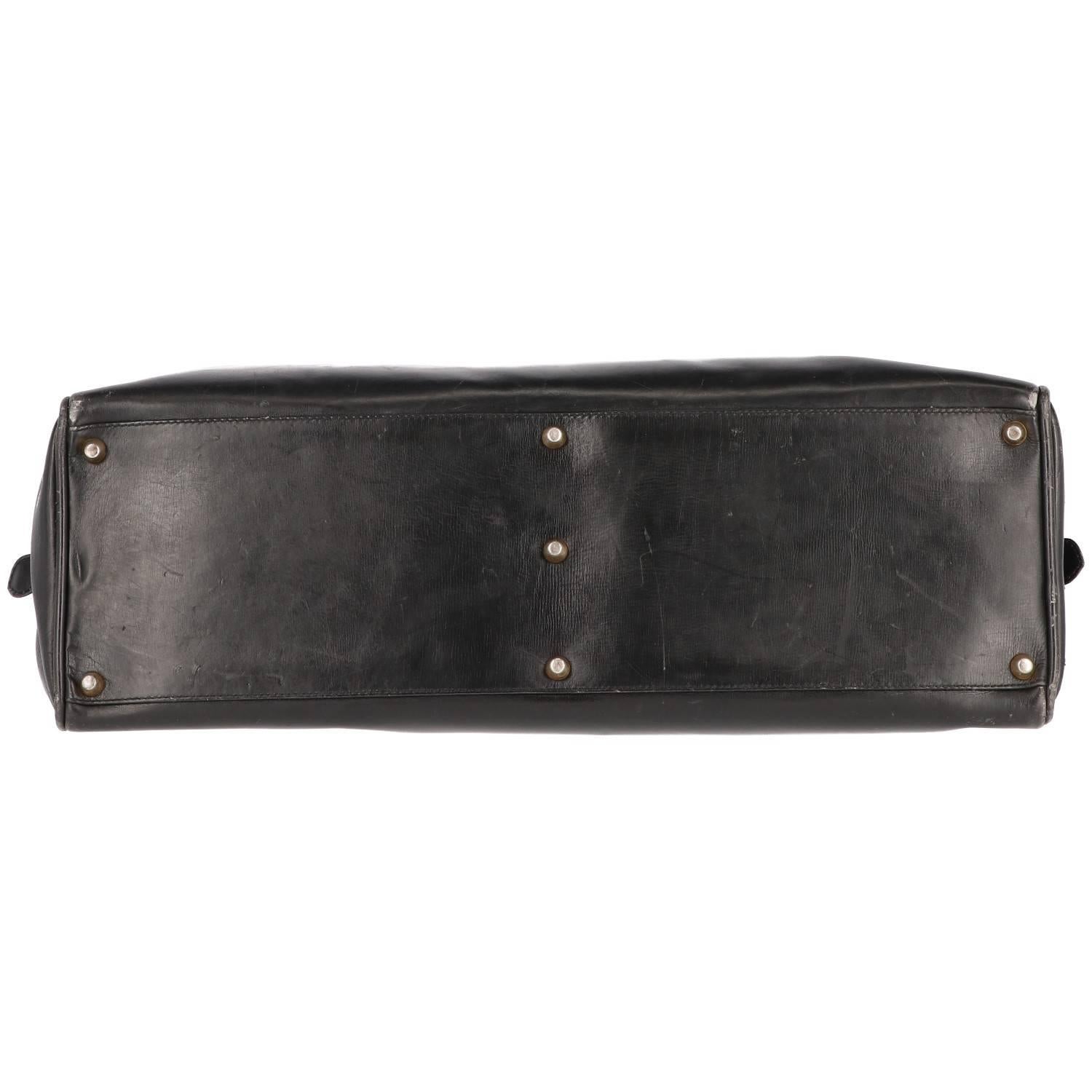 Pirovano Vintage Black Leather Travel Bag, 1960s 1