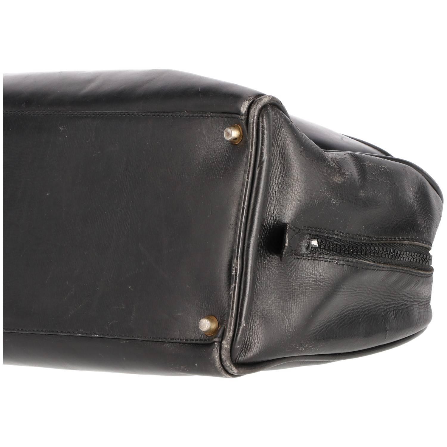 Pirovano Vintage Black Leather Travel Bag, 1960s 2