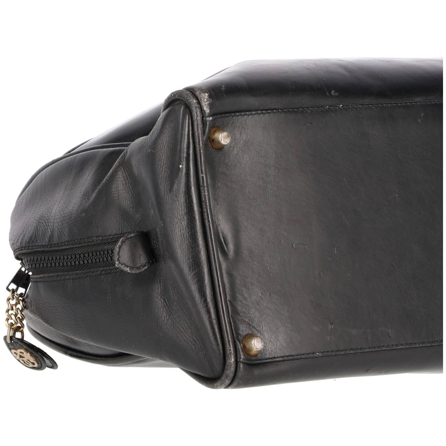 Pirovano Vintage Black Leather Travel Bag, 1960s 3