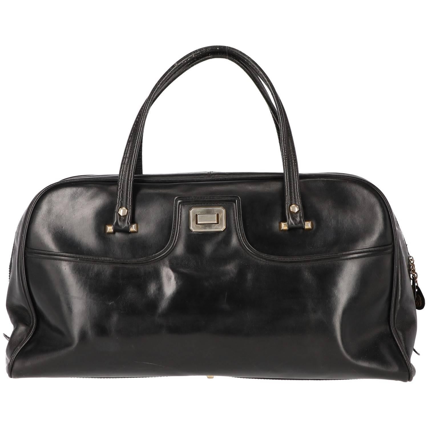 Pirovano Vintage Black Leather Travel Bag, 1960s