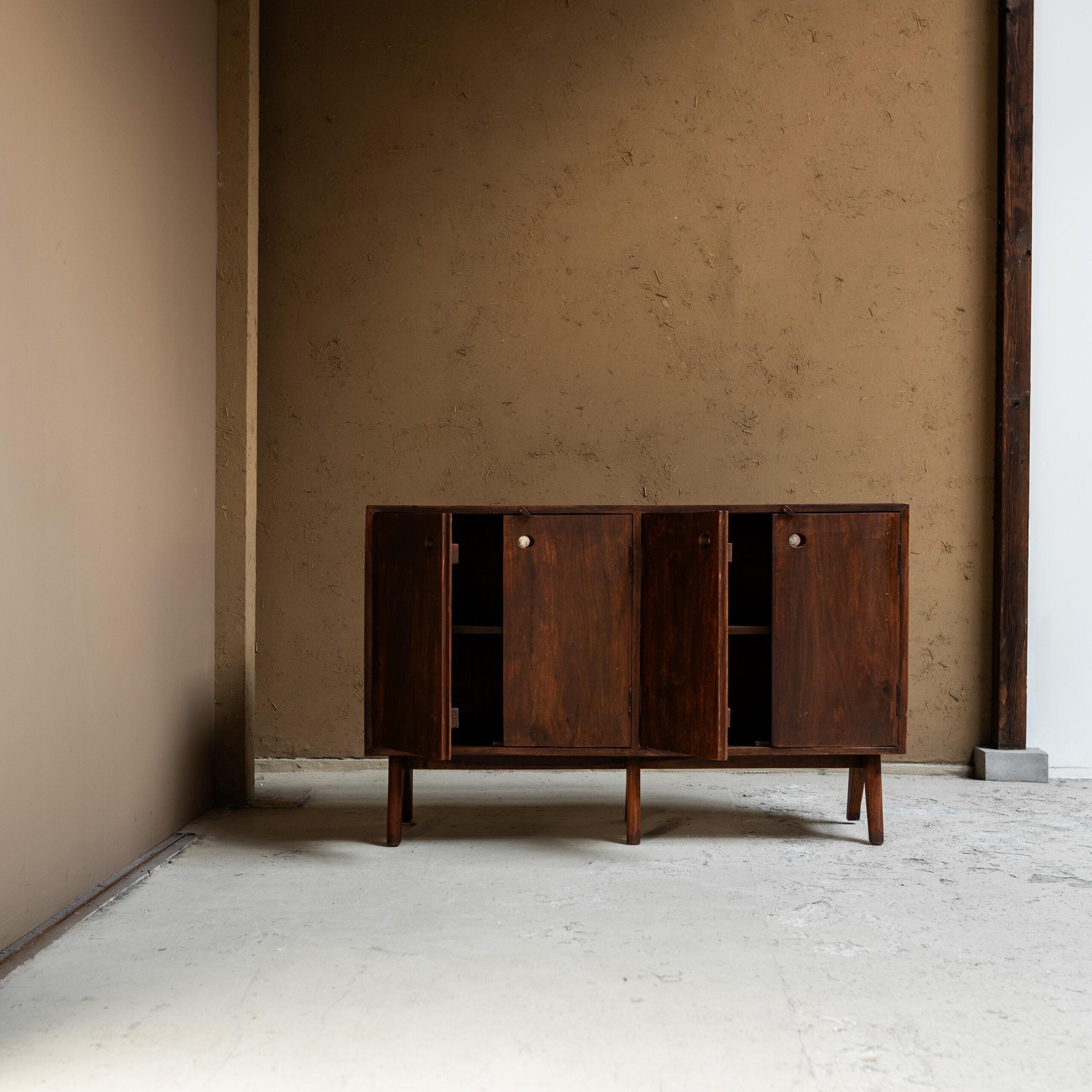 Indian PIRRE JEANNERET Teak Low Cupboard For Sale