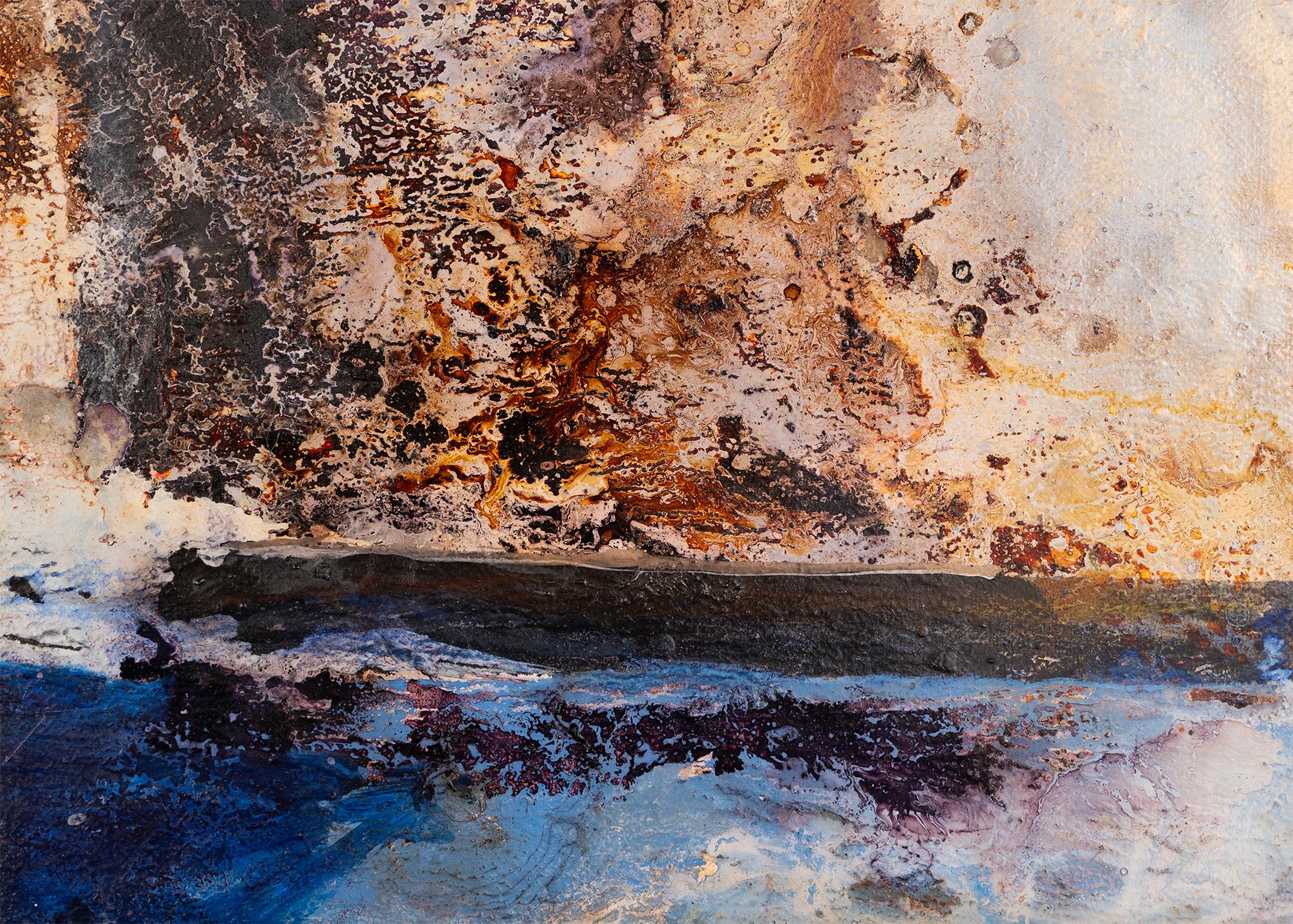 Peinture à l'huile organique éthérée expressionniste abstraite moderne du milieu du siècle dernier - Marron Landscape Painting par Piry Rame