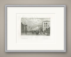 Pisa, Antique Italian River View with a Loggia Palace, circa 1850