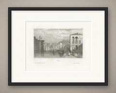 Pisa, Antique Italian Townscape on the River, Steel Engraving, circa 1850