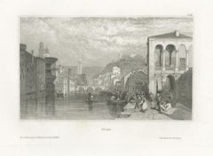 Pisa, Antique Italian Townscape on the River, Steel Engraving, circa 1850